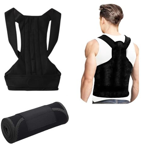 Thoquene Gerader Rücken Geradehalter mit Taillenstützgürtel Set, Ruckenhalterung Korrektur Damen Herren, Verstellbare Haltungstrainer