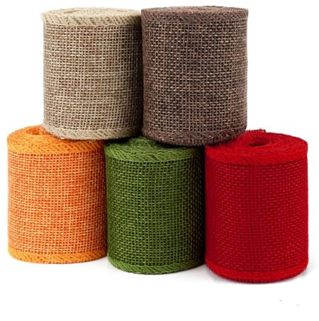 Geschenkband Juteband, Breit Geschenkband Leinenband 5 Rollen, Juteband Weihnachten Rot Grün, Dekoband Weihnachten, Sackleinen Band Stoffband für Geschenken Weihnachtsbaumdeko 6CM*3M