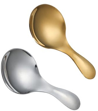 BinPhorm 2 PCS Brevi Cucchiaio Maniglia Multifunzionale Cucchiai da Tavola in Acciaio Inox Manico Corto Cucchiai Caffè per Ristoranti di Famiglia