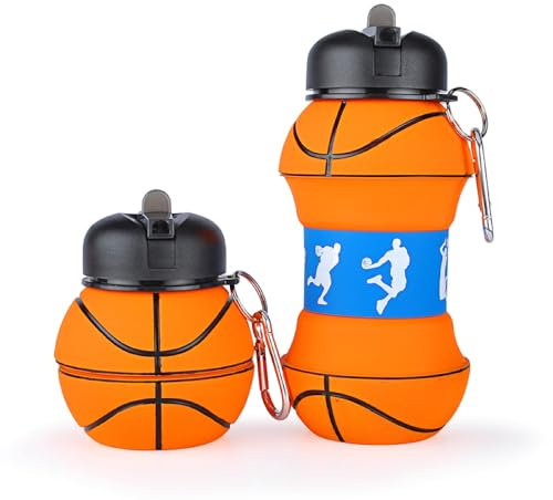 Botella de Agua Baloncesto 550ml niños niñas adultos Botella de Agua Plegable Portátil Practica Versatil para Deportes Gimnasio Piscina Escuela Viajes Camping Senderismo Yoga Cantimplora portátil Balo