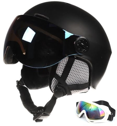 Casque de Ski IntéGré pour Homme Et Femme, Casque de Snowboard avec VisièRe Amovible, Ouvertures D'AéRation, RéSistant, Chaud Et Respirant(B Matte Black,S(52-55cm))