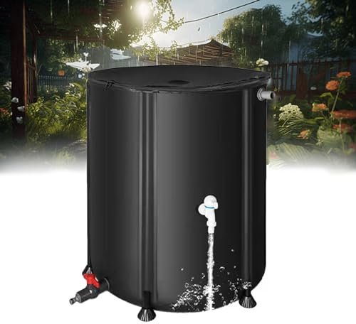 Foldable Rain Barrel Water Butt Kit with Stand and Tap - Outdoor Garden Rainwater Collection System - 50L Capacity - Zipper Cover for Easy Access - Black