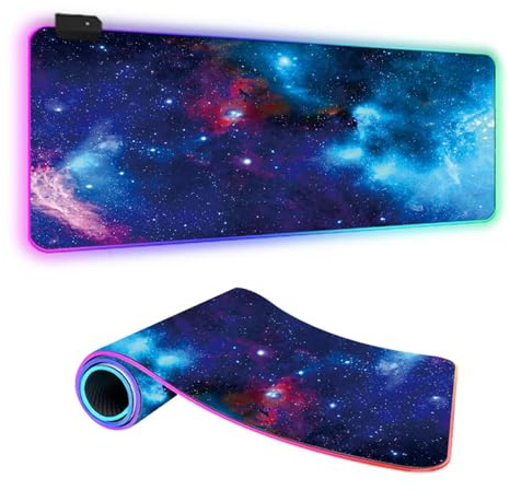 Mateju Verdicken RGB Mousepad, rutschfeste Gummibasis Mauspad, Mousepad XXL/XL/l 14 Beleuchtungs Modi und 7 LED Farben, Gaming Mauspad mit Vernähte Kanten (Königsblau,700x300x4mm)