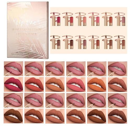 12 PCS Lip Liner Gloss Set, Lipstick Pencil Lip Liners Stain, Smooth Lips Stain for Women. Perfect for Everyday Wear