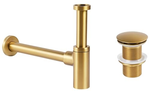 Sifón de lavabo con desagüe clic clac de latón y acero inoxidable dorado Mafredi