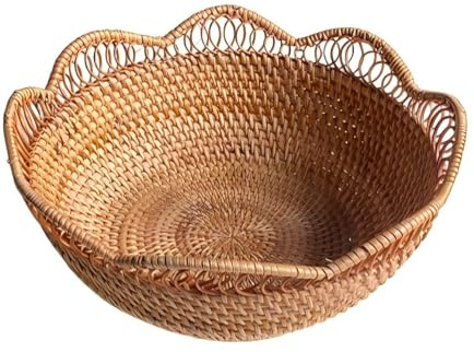 Générique Fruit Basket Organisateur Panier Tissé,Corbeille Osier,Panier A Fruit, Élégant Panier Rangement Cuisine Organisateur De Table De Service Plateau pour La Salle Basnée Panier Osier Rond