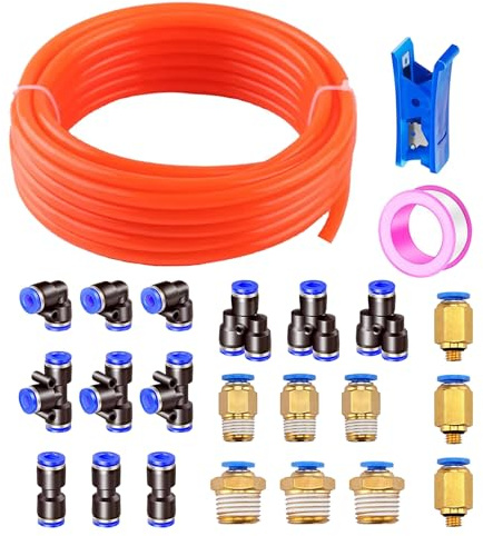 20 m HUAZIZ PU-pneumatisk slang, orange pneumatisk PU-slang, tryckluftsslang, med 21pneumatiska kontakter, yttre 6 mm x inre 4 mm