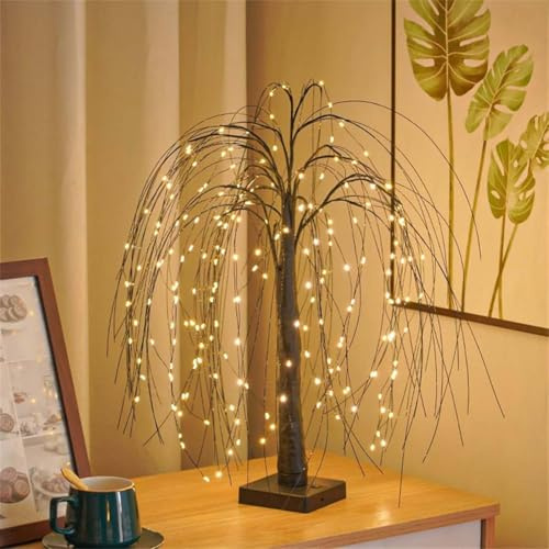 Halloween Willow Tree Lights, LED Artificial Willow Night Lights, 14.9in Weide Baum Lichter, Lichterbaum Lichterzweige, LED künstliche Weide Nachtleuchten, Lichterbaum Licht für Innen (Schwarz Warm)