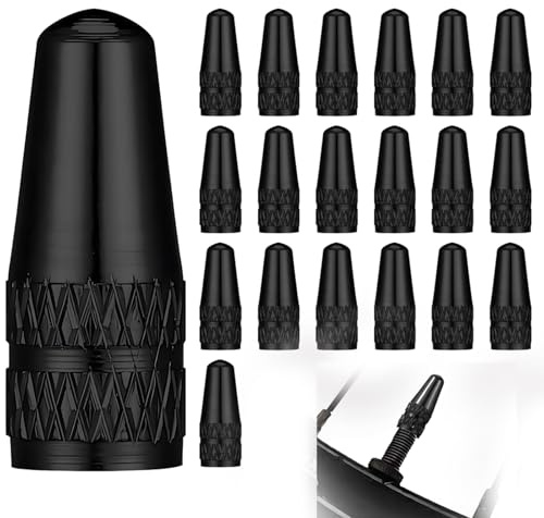 YPYMOD 20 Pcs French Aluminium Bicycle Valve Cap Dust Caps Compatible, Bicycle Presta Valve Caps for Mountain Bike Road Racing Bicycle(Black)