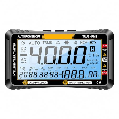 Telituny ANENG 613 3 in 1 Smart Multimeter Perpetual Calendar Temperature Hygrometer 4000 Counts Digital AC/DC Curent Voltage Capacitor Tester Professional Test Tools (Black)