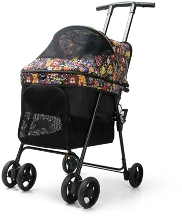 Husdjursvagn Vikbar Hundvagn Löstagbar Husvagn 4-hjulig Kattvagn För Valp Och Katt Med Avtagbar Filt Och Förvaringskorg Lastning Inom 10 Kg(Black)