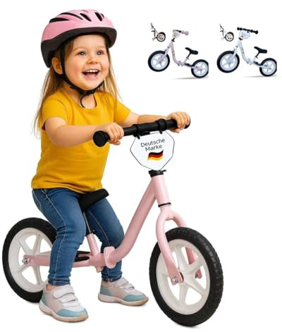 TrippelTrade Laufrad ab 2 Jahre Faltbares Balance Bike inkl. Tragegurt Höhenverstellbare Sattel & Lenker 12 Zoll Reifen Stabiler Carbonstahlrahmen rutschfeste Fußablage (Zuckerwölkchen-Rosa)