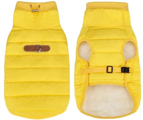 Warme Winter-Hundebekleidung Mit Fellfutter, wasserdichte, Kältebeständige Hundejacke Für Den Außenbereich, Haustierweste Für Chihuahuas, Möpse, Bulldoggen,Gelb,2XL