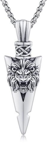 REDSUN Löwe Halskette 925 Sterling Silber Löwe Herren Kette Pfeilspitze Kette Keltisches Pfeil Anhänger Amulett Schmuck für Herren Männer Jungen Damen Geschenke 20+2'' Geburtstag