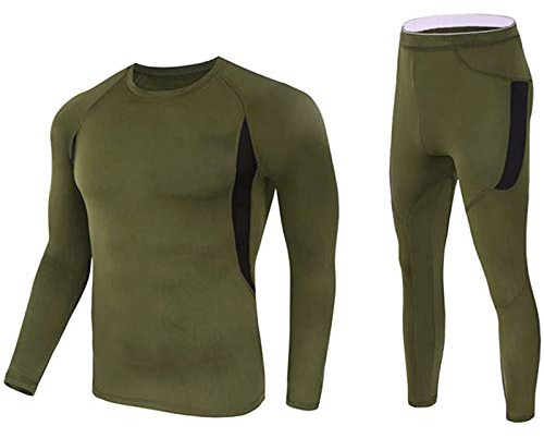 Generisk skidåkning löpning värmeisolering underkläder kostym fitness andas män vandring män straps, Armégrön, XXL