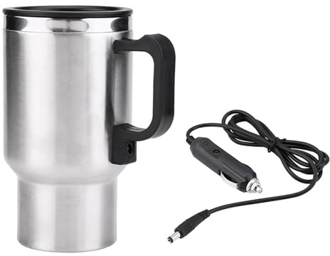 Aumotop 450ml Electric Car Heating Cup Stainless Steel Travel Mug for Car Coffee Tea, 12V Electric Water Kettle for Travelers