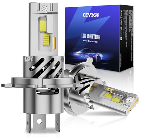 KOYOSO H4 Led 120W 30000LM 6000K Bianco, 600% Più Luminose Delle Alogene,Lampadine H4 Led Auto Abbagliante o Anabbagliante, Ventola Di Raffreddamento Attivo, Plug-And-Play Per Auto 12V, 2 Pezzi