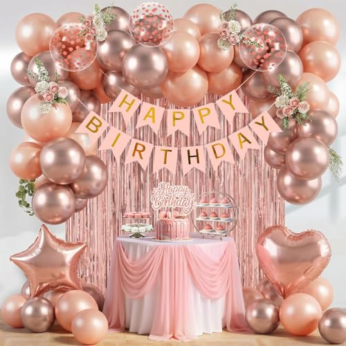 Rose Gold Birthday Decorations, 48pcs Rose Gold Party Decorations