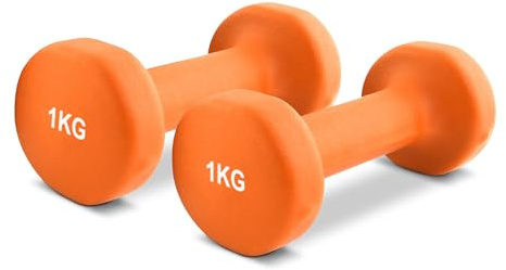 MSPORTS Hantelset, neopren, valbar 0,5–5 kg par inkl. övningsaffisch | hantlar 1 kg – orange