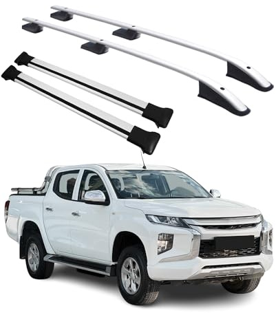 Dachreling + Dachträger kompatibel mit Mitsubishi L200 Sport 2015-2025 Aluminium Silber 4X