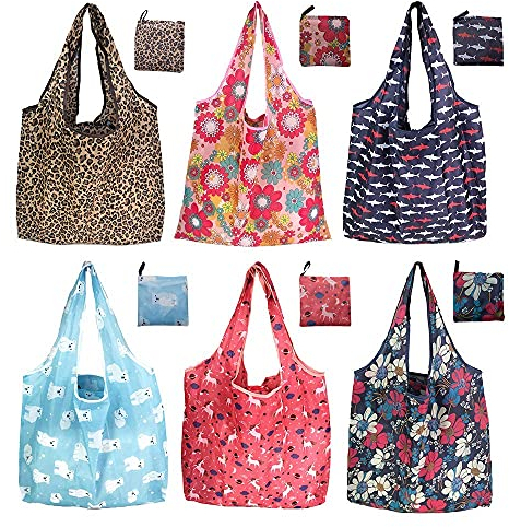 6er/Pack 46x60cm Wiederverwendbare Faltbare Einkaufstasche,Tragbare Einkaufstasche Faltbar Einkaufsbeutel,Umweltfreundliche Einkaufstaschen,Faltbar Einkaufstüten,Waschbar & Stabil & Leicht