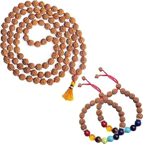 Wonder Care Authentic Rudraksh Natural 5 Face Mala mit 108 + 1 Bead - Real Himalayan Rudraksha Seeds Religious Ornament Rosenkranz Japa Mala Halskette - Importiert aus Nepal