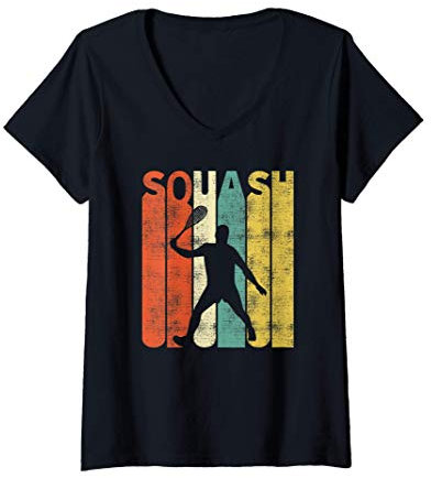 Damen Vintage Squash Trainer Retro Squashspieler T-Shirt mit V-Ausschnitt
