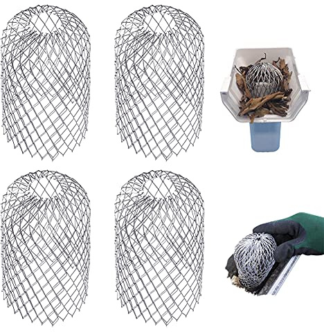 Protezioni Grondaie in Metallo, 4 Pezzi Filtro Antipioggia in Metallo, Rete Filtrante in Alluminio, Protezioni per Muschio, Letame, Fango e Detriti, Colini per Grondaie, Downpipe