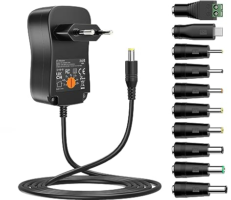 Zolt 36W Adattatore di Alimentazione Universale da CA a CC 3V 4,5V 5V 6V 7,5V 9V 12V 3A Alimentatore Switching Trasformatore con 10 Connettori CC