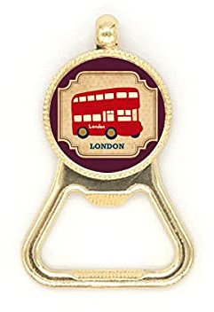 UK London Double-decker Bus Stamp Beer Bottle Cap Opener Stainless Steel Key Chain