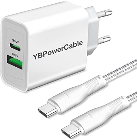 Chargeur Rapide USB C PD 25W & 18W QC 3.0 avec Cable pour Samsung A54 5G S24 S21 S20 S23 Plus Ultra FE 5G A15 A25 A53 A13 A33 A34 A23 A05S,Xiaomi 12 Lite,2-Port Adaptateur Secteur pour iPhone 14 15 13
