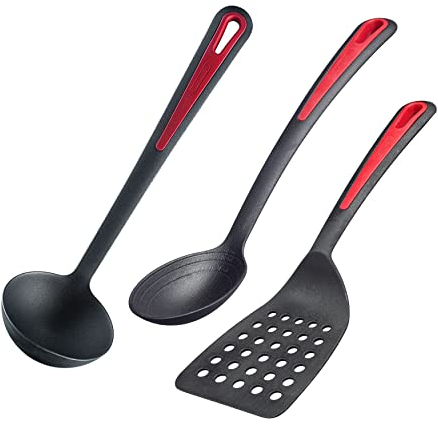 Westmark Küchenhelfer-Set, 3tlg., Je 1x Pfannenwender, Brat- u. Gemüselöffel + Suppenkelle, Kunststoff, Gallant, Schwarz/Rot, 295622E6