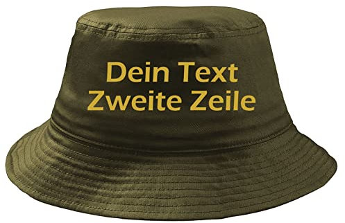Fischerhut Wunschtext Druck - Oliv - Blockschrift - Bucket Hat Druckfarbe: Gold-OneSize