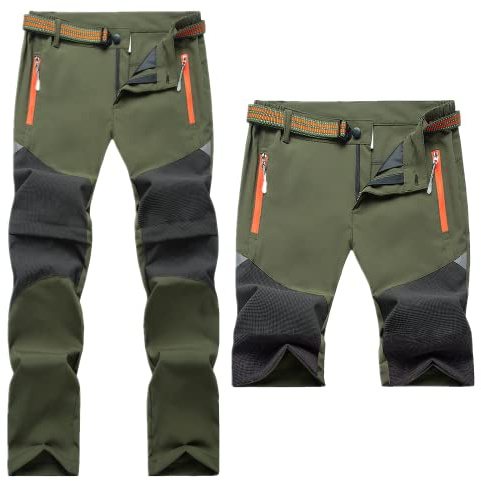 Daysskk Pantalón 2 en 1 con cremallera para niños y niñas, para verano, senderismo, de secado rápido y resistente al agua, 110-160, verde, 116-122