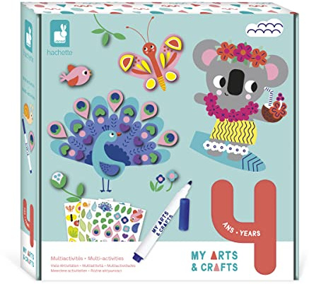 Janod - My Arts & Crafts - 4 Anni - Cofanetto Creativo Multiattività - 9 Illustrazioni - Kit Attività Creative Bambini - Abilità Fino-Motorie e Concentrazione - J07747