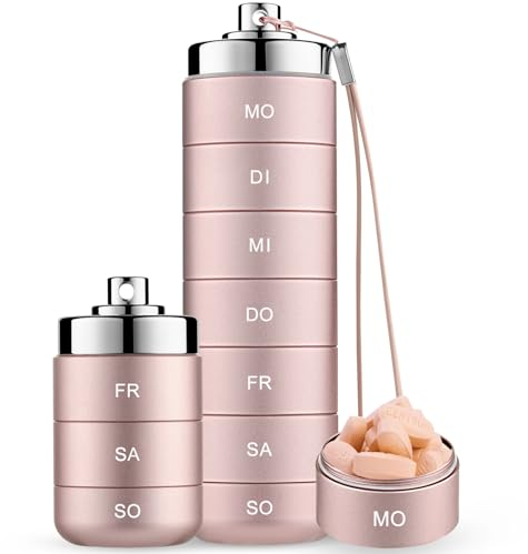 Mossime Tablettenbox 7 Tage Große Fächer Tragbare Pillendose Metall Für Unterwegs Medikamentenbox 7 Tage Stapelbar, Wasserdicht, Pillenbox Für Vitamin, Fischöl