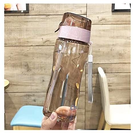 Wasserflasche für Sport 580 Ml Wasserflasche Mit Strohhalm Outdoor-Wasserflasche Aus Kunststoff, Tragbar, Wasserbecher, Dinkware, Camping-Fahrradflasche Nachhaltige Wasserflasche ( Color : Pink , Size