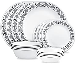 Corelle Cusco 16pc, Service for 4, Dinnerware Set, 8 Plates 8 Bowls, Chip & Break Resistant, Dinner Plates and Dinner Bowls, Corelleware Plates, White