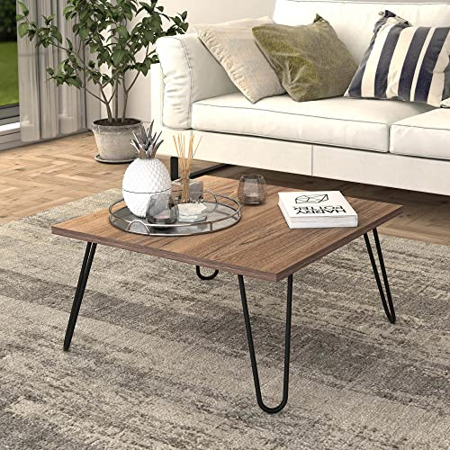 [en.casa] Couchtisch Vindeln mit Hairpinlegs Wohnzimmertisch 60x60x30cm Beistelltisch Kaffeetisch Walnuss/Schwarz
