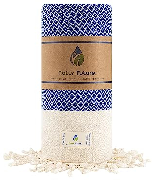 NATUR FUTURE Strandtuch Baumwolle Groß XXL Badetuch Handtuch Duschtuch Badehandtuch Hamamtuch Stranthandtuch Sporttuch Sarong Pareo Yoga Fouta Decke Saunatuch Spa (Blau, Juwel 100 x 200 cm)