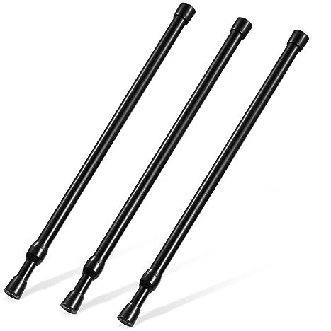 GOOWIN 40-70cm Tension Rod,3 Pcs Tension Rods for Curtains,No Drilling Spring Adjustable Small Tension Rod for Curtain,Bookshelf,Cupboard,Wardrobe Bar(Black/Diameter:16mm)
