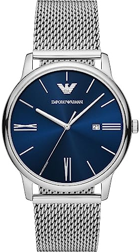 Emporio Armani Watch for Men, Quartz Three Hand Date Movement and 42mm Case Size with Stainless Steel Strap