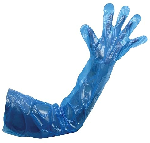 Arm Length Polythene Gloves Pack of 50 – Disposable Powder-Free Ambidextrous Gloves for General Handling, Cleaning, Hygiene & Animal Care