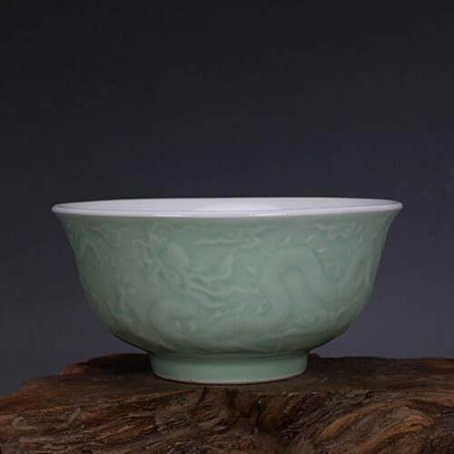 YTDJJWLS Cuenco de porcelana esmaltada china de 15 cm con diseño de dragón tallado