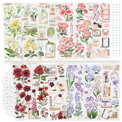 4 Packungen Vintage-Blumen-Aufkleber, Scrapbook-Aufkleber, dekorative Blumenaufkleber, Planer-Aufkleber für Heimwerker, Bastelarbeiten, Kartenherstellung, Dekoration, Album, Tagebuch, Kalender(Letter)
