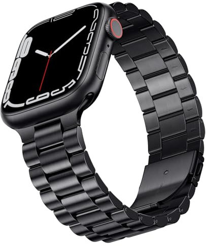 SUNFWR Compatible avec Bracelet Apple Watch 41mm 40mm 38mm pour Hommes Femmes, Bracelet en Métal en Acier Inoxydable pour Apple Watch Séries 9/8/7/6/5/4/3/2/1/SE/SE2(Noir)