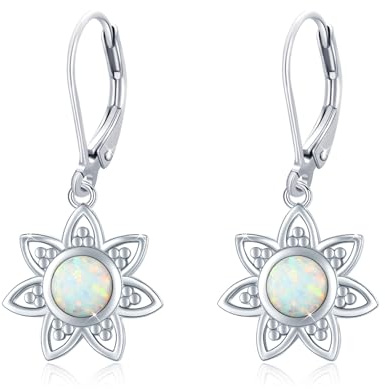 Lotus Flower Earrings 925 Sterling Silver Opal Hoop Earrings Hypoallergenic Earrings Flowers Opal Jewellery Flower Stud Earrings Gifts for Women Girls Children