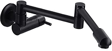 VejiA Wand-Küchenarmatur, einzelner Kaltwasserhahn, schwarz, 360 Grad drehbar, Balkon-Wasserhahn