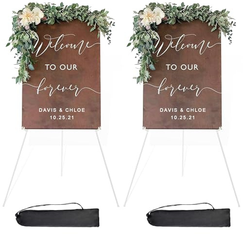 DANMO Staffelei für Hochzeitsschilder, Poster, 160 cm, sofortige Präsentation, verstellbare Metallstaffelei, Weiß, 2 Stück