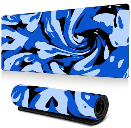 Hixingo Large Mouse Mat, Multicolor Swirl Gaming Mouse Pad, 3D Mouse Pad, Mousepad with Stitched Edges, Non-Slip Rubber Base Mouse Pads for Office & Home (Blue black,900x400x3mm)